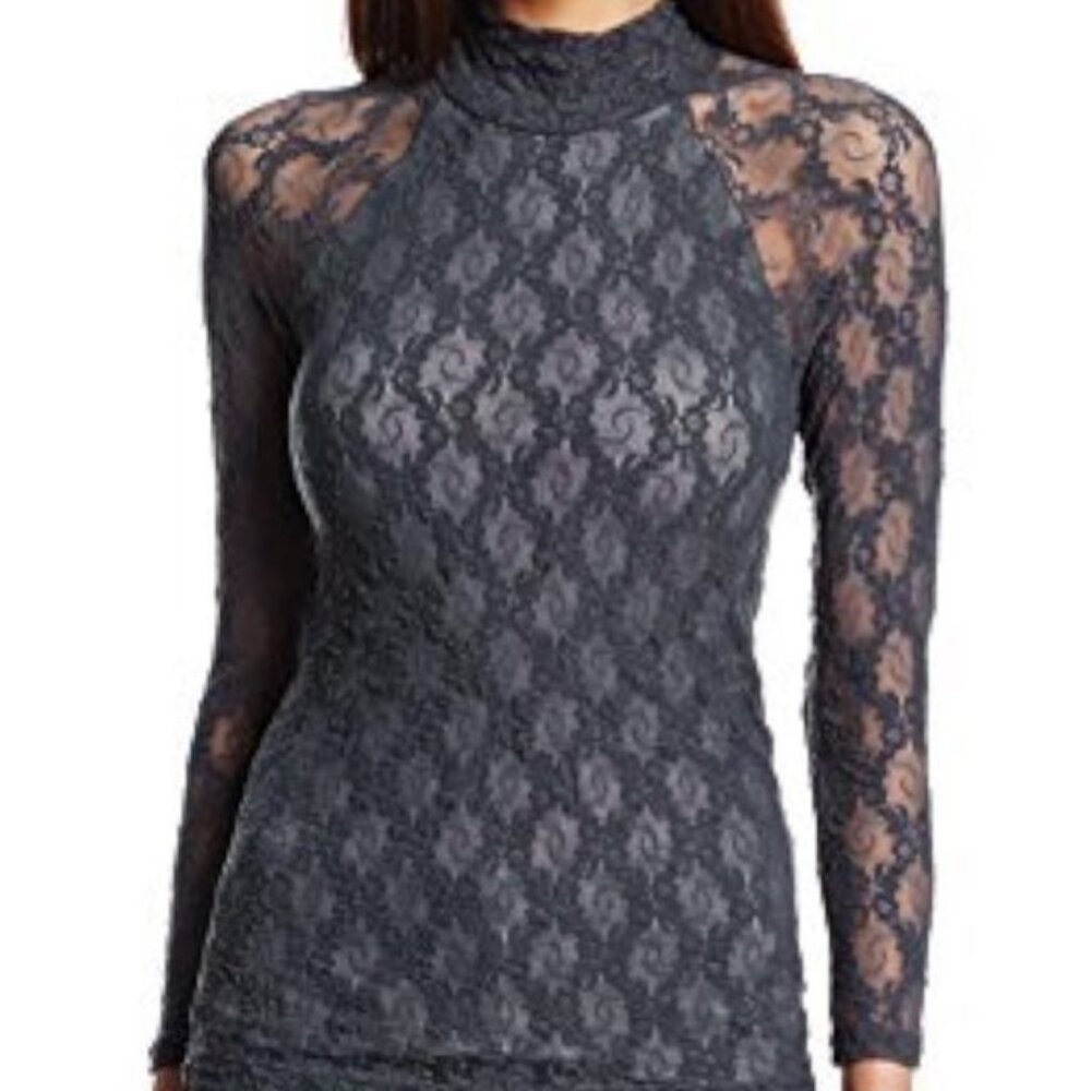 ONLY HEARTS Blue Stretch Lace Raglan Sleeve Turtle Neck Lined Women's Size Small